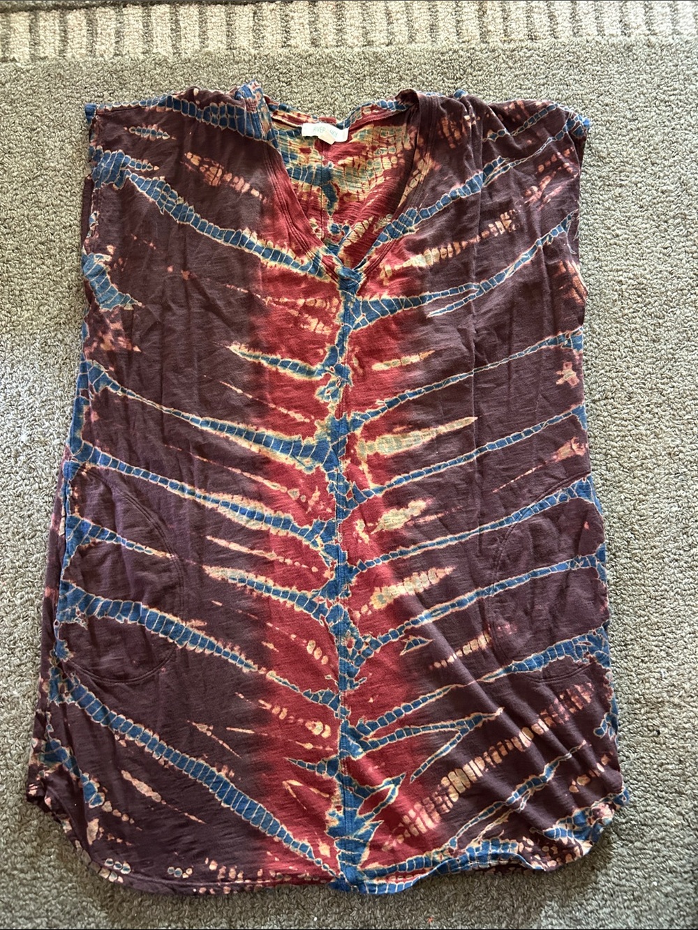 River + Sky Burgundy, Blue & Cream Tie-Dye dress